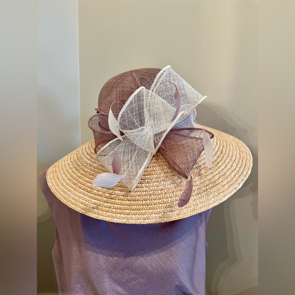 August Hats Accessories - August Accessories/Fine Millinery Straw Hat with ribbon/feather O/S